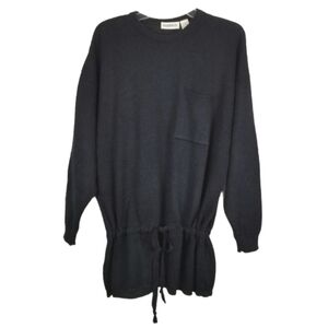 Eileen & Co Womens Long Sleeve Crew Neck Sweater Tie Waist Tunic Oversized Black